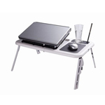 White Foldable Tray Table Desk with Cooling Fan for Laptop