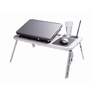 White Foldable Tray Table Desk with Cooling Fan for Laptop NoteBook